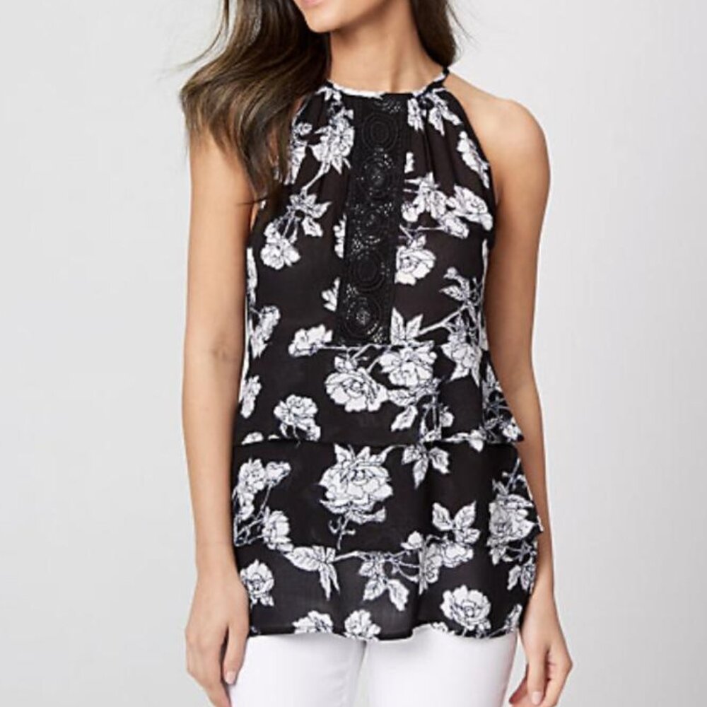 Le Chateau Floral Ruffled Halter Tank NWT XS